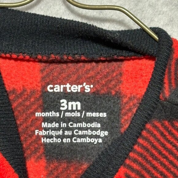 Carters Baby Boy 3M Lot of 3 Fleece Footies Christmas Penguin Reindeer Plaid - Picture 7 of 10